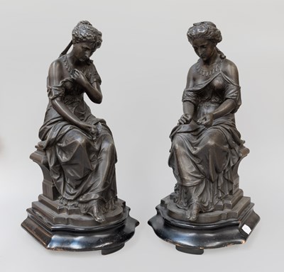 Lot 317 - A Pair of Cast Spelter Seated Ladies, after...