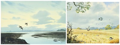 Lot 1015 - Rodger McPhail (b.1953) Duck in flight over...