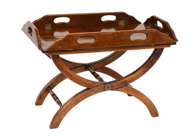 Lot 1288 - A Reproduction Burr Elm Butlers Tray on Stand,...
