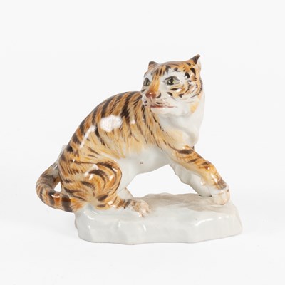 Lot 121 - A Small Meissen Porcelain Model of a Tiger,...