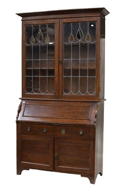 Lot 1324 - A Late Victorian Oak Bureau Bookcase with lead...