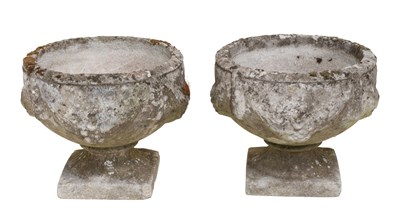 Lot 1183 - A Pair of Weathered Composition Planters, on...