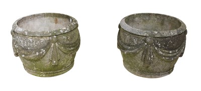 Lot 1184 - A Pair of Weathered Composition Planters,...