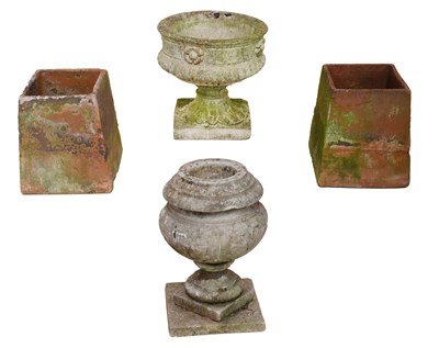 Lot 1185 - A Pair of Square Sectioned Terracotta Planters,...