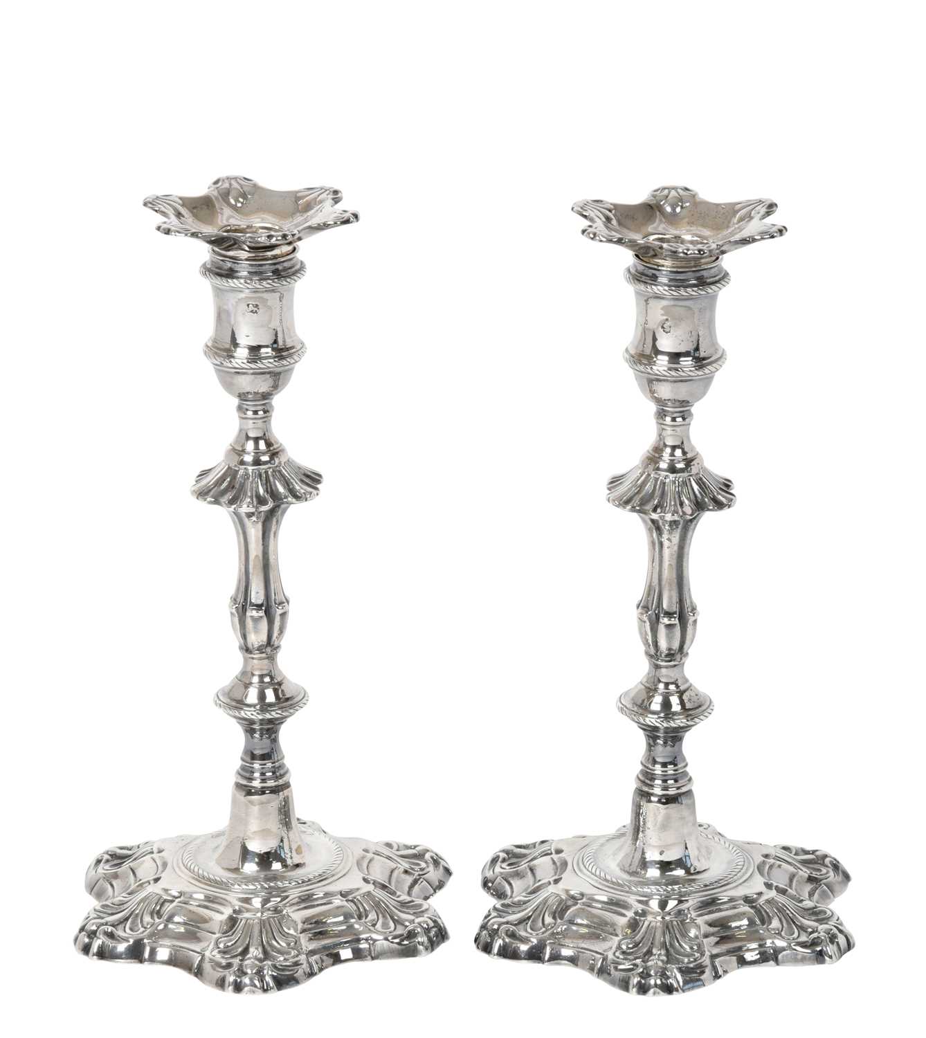 A Pair of George II Silver Candlesticks,
