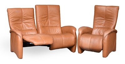 Lot 1252 - A Leather Upholstered Reclining Two Seat Sofa...
