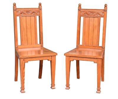 Lot 1291 - A Pair of 20th Century Pitch Pine Hall Chairs