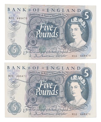 Lot 184 - Bank of England, Five Pounds, Consecutive...
