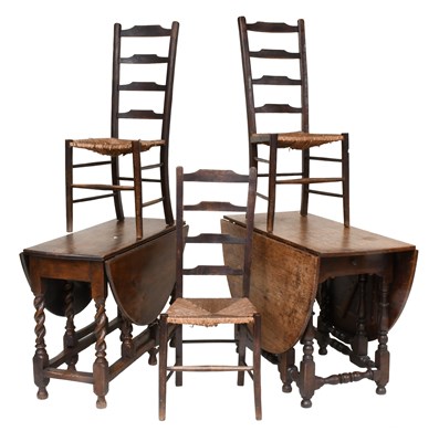 Lot 1399 - Two 18th Century Oak Gate Leg Tables, largest...