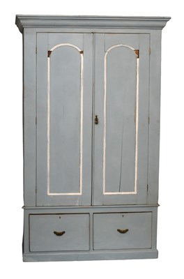 Lot 1471 - A Victorian Pine Wardrobe, later blue painted,...