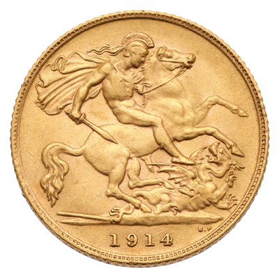 Lot 250 - George V, Half Sovereign 1914; near extremely...