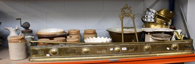 Lot 1269 - Two Brass Coal Helmets, with delft style...