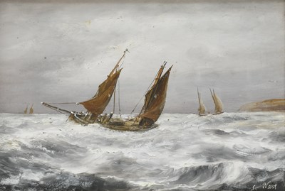 Lot 1375 - John Henry West (1856-1938) Boats on a choppy...