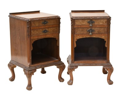 Lot 1466 - A Pair of 20th Century Walnut Bedside Chests,...