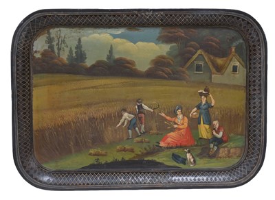 Lot 1407 - A Toleware Tray, painted with a pastoral scene...