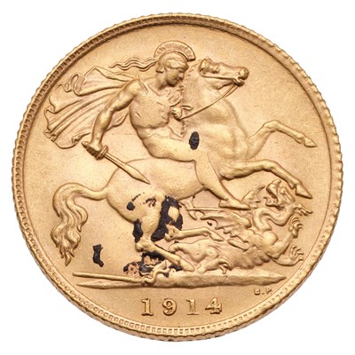Lot 251 - George V, Half Sovereign 1914; a few surface...
