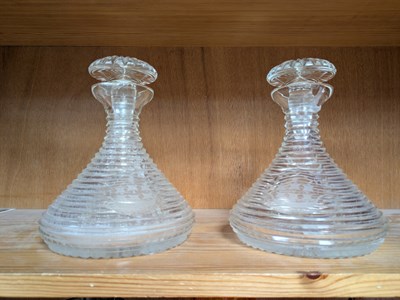 Lot 1246a - A Pair of Regency Cut Glass Ships Decanters,...