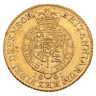 Lot 202 - George III, Half Guinea 1801, sixth laureate...