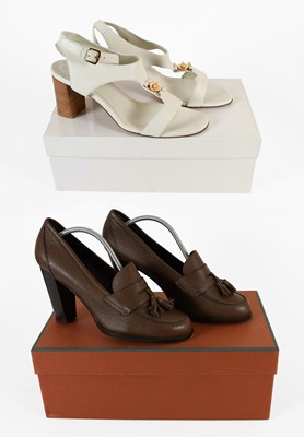 Lot A Pair of Loro Piana White Leather Sandles,...