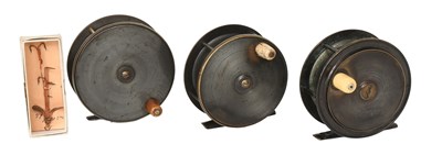 Lot 3086 - A Group of Three All Brass Plate Wind Salmon Fly Reels
