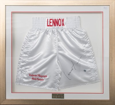 Lot 3010 - Lennox Lewis Signed Boxing Shorts