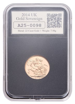 Lot 270 - Elizabeth II, Sovereign 2014; encapsulated and...