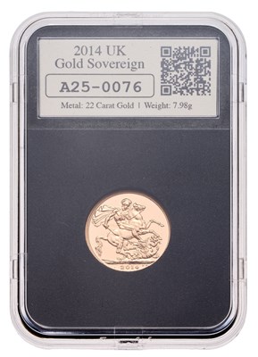 Lot 268 - Elizabeth II, Sovereign 2014; encapsulated and...
