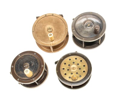 Lot 3082 - A Group of Brass and Ebonite Plate Wind Salmon Reels