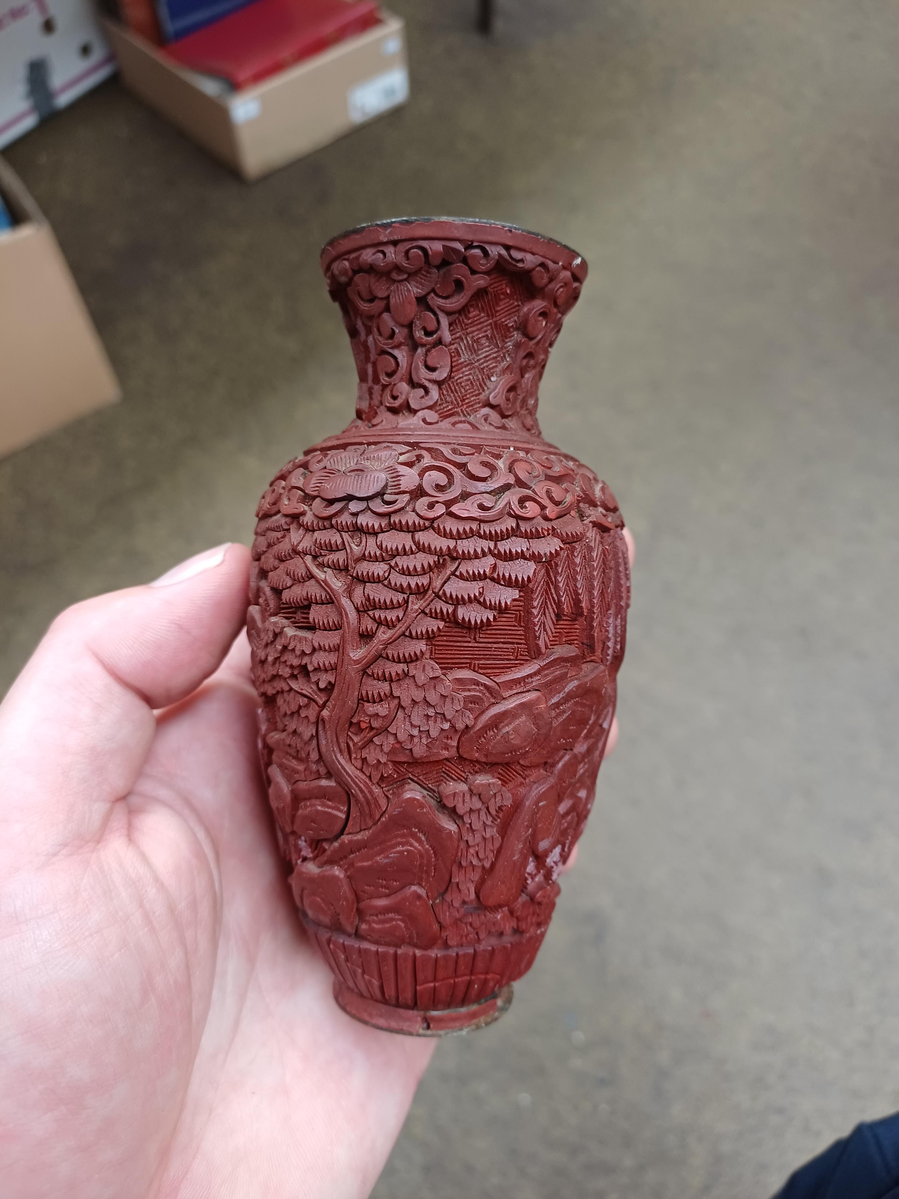 Lot 64 - A Chinese Cinnabar Lacquer Vase, 19th century,