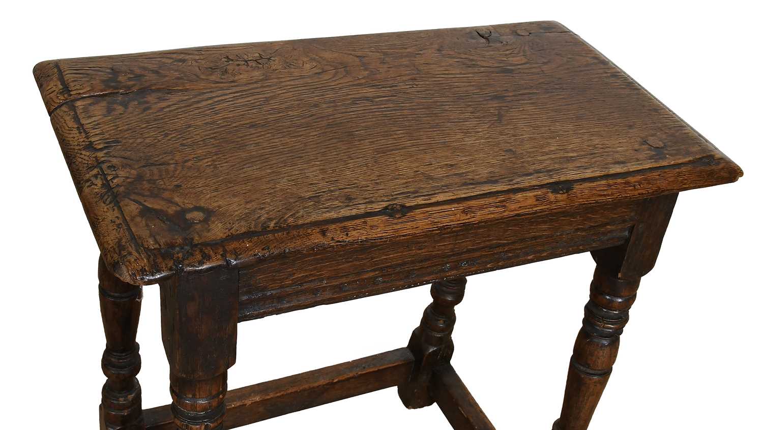 Lot 375 - An Oak Joint Stool, circa 1650, of four-peg