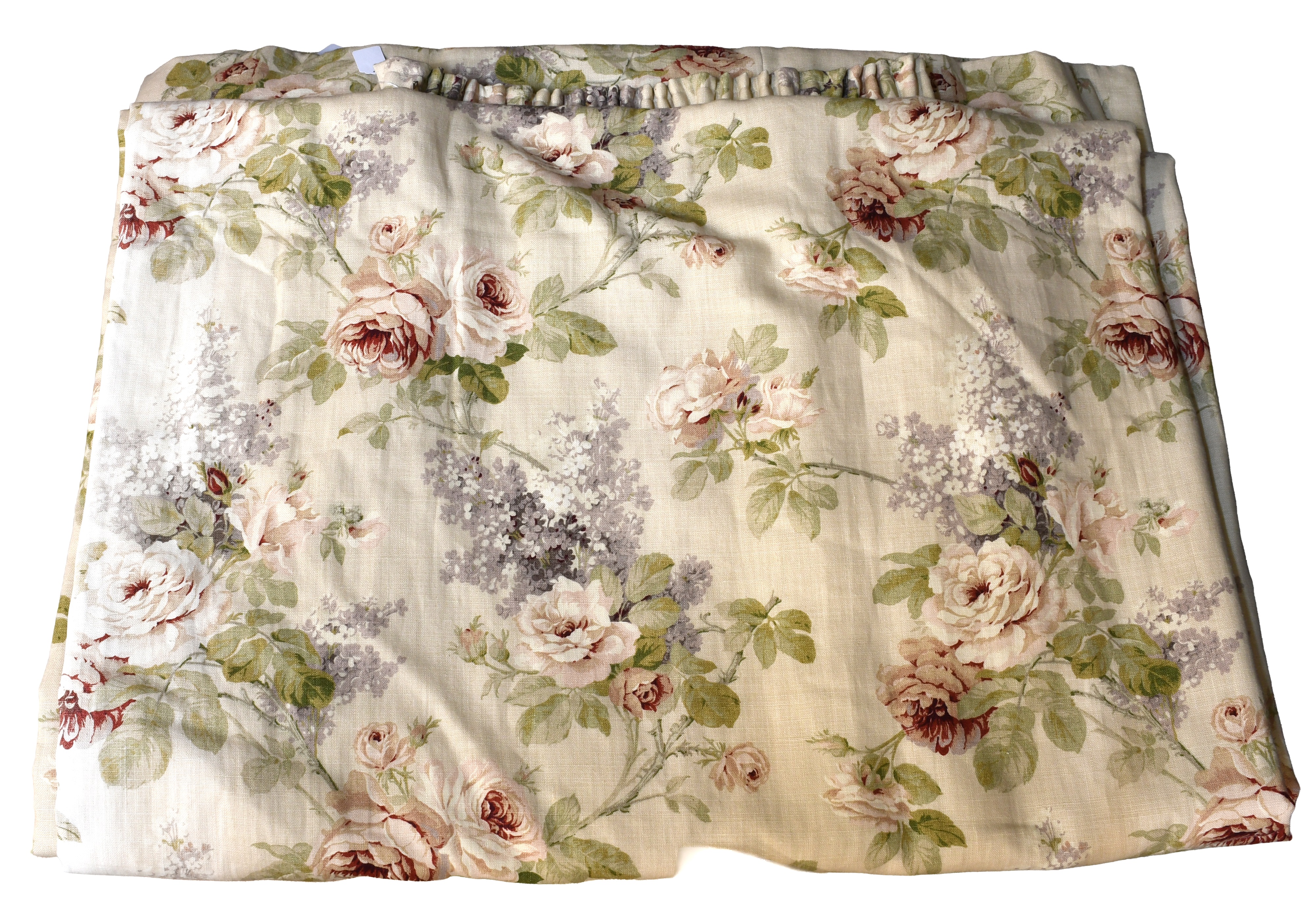 Lot 337 - Two Pairs of Floral Linen Curtains, each