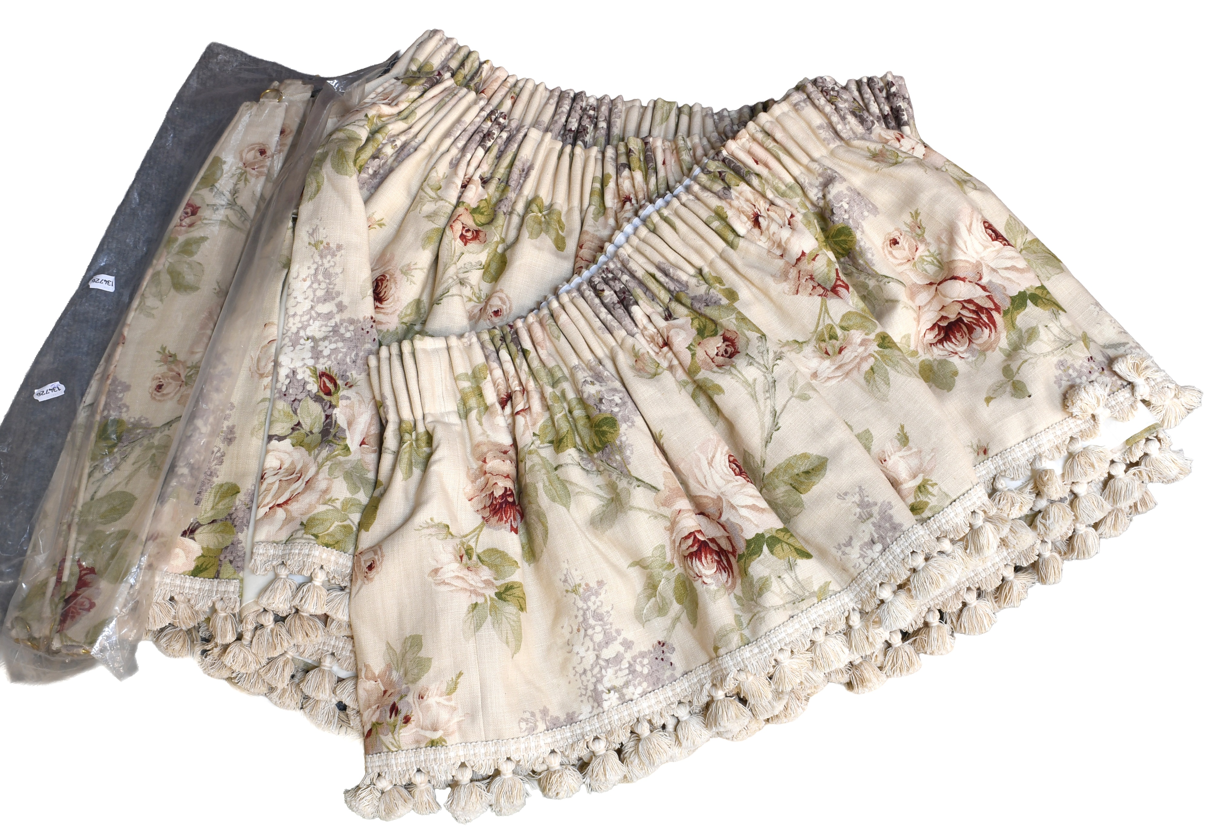 Lot 337 - Two Pairs of Floral Linen Curtains, each