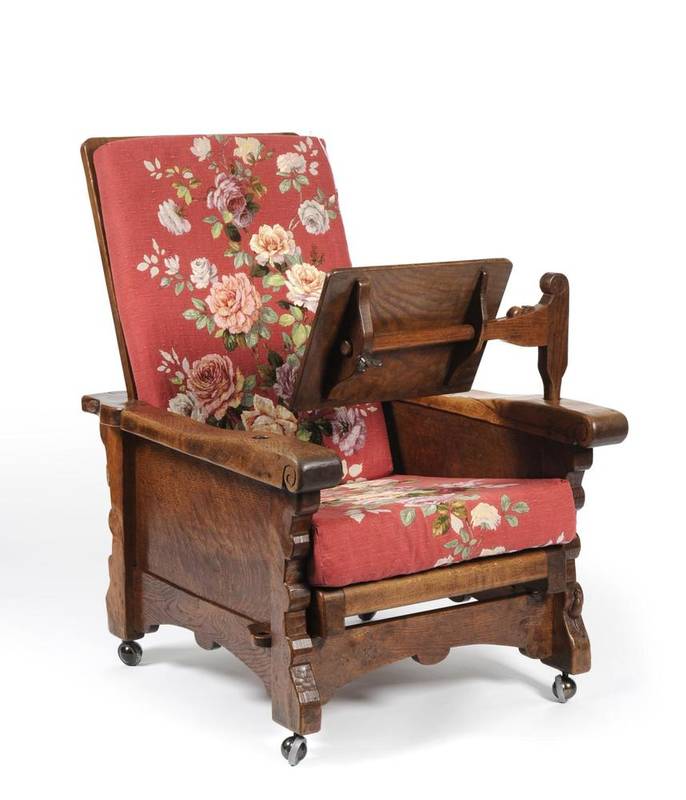 Lot 733 - A Robert 'Mouseman' Thompson Oak Reading Chair, circa 1930's, with adjustable ladder back and seat