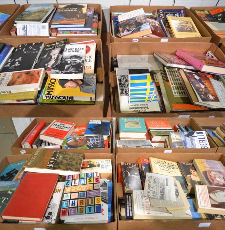 Lot 1031 - Twenty-nine boxes of books, mostly paperback and hardback novels, together with a small number...