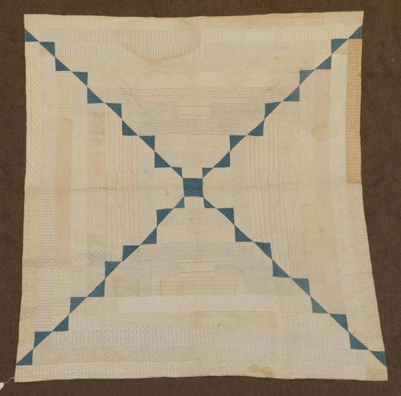 Lot 2044 - Late 19th Century Cotton Sateen Patchwork Durham Quilt, medallion style with block centre and multi