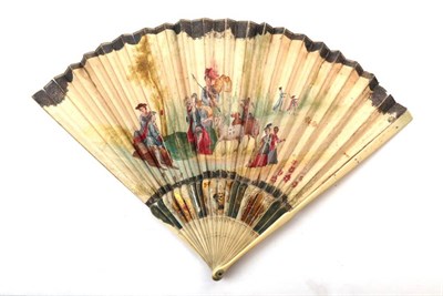 Lot 2002 - An Early 18th Century Ivory Fan, the double paper leaf mounted on very slender, plain, ivory...