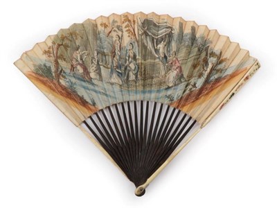 Lot 2007 - The Spinners: An Unusual Early English Printed Fan, hand coloured, the slender monture...