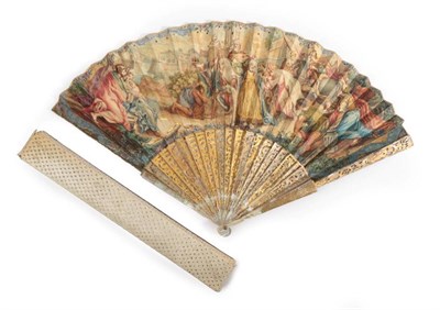 Lot 2015 - Judaica: A Mid-18th Century Mother-of-Pearl Fan, the monture carved, pierced and gilded, the...