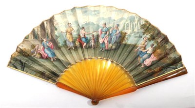 Lot 2017 - The Judgement of Paris: A Fan, the vellum leaf mounted on blonde tortoiseshell sticks, the...