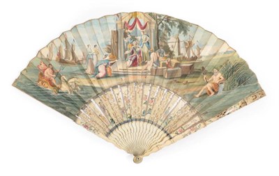 Lot 2037 - A Rare Mid-18th Century Fan, depicting an Allegory of Trade, showing  King George III in regal...
