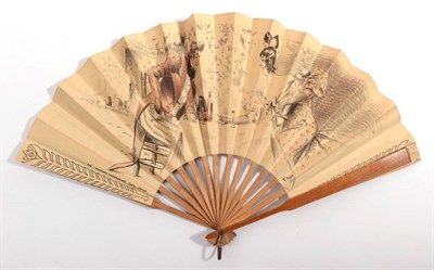 Lot 2070 - An Early 20th Century Paper Fan. with a double paper leaf, bearing a print by Thor, graphic...