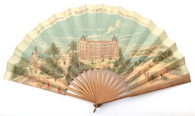 Lot 2072 - A Large Colourful Late 19th Century Fan, advertising the Grand Hotel Monte Carlo, showing the hotel