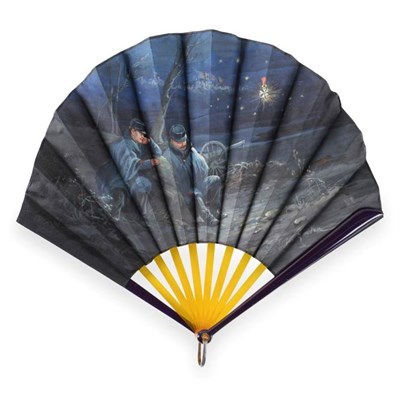 Lot 2087 - The Soldier's Dream: A WWI Fan of ballon form, the monture synthetic, the guards in dark purple and