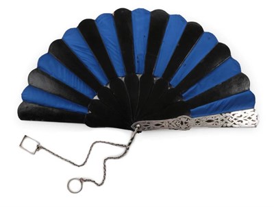 Lot 2102 - A Scarce Example of a Riding Fan, 1875, the guards mounted in carved and incised silver in bold...