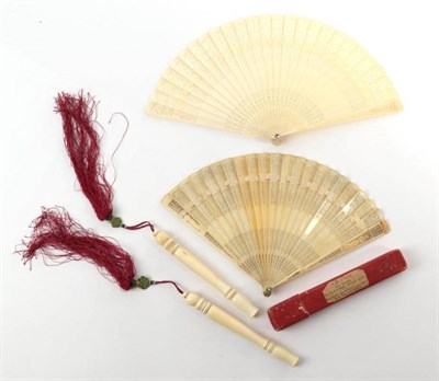 Lot 2107 - A Very Slender Ivory Brisé Fan, early 19th century, carved and pierced in horizontal panels,...