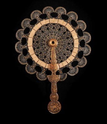 Lot 2116 - A Rare Pale Horn Spyglass Fan Clouté With Steel, Small, circa 1810 to 1820, the carved and pierced