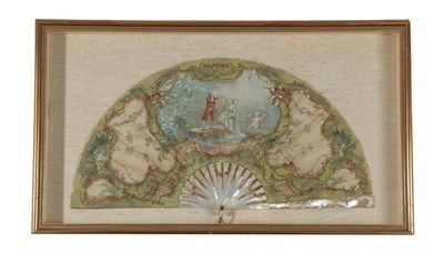 Lot 2127 - A Circa 1900 Fan, framed and glazed, the white MOP monture delicately carved, pierced and...