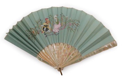 Lot 2139 - Two Circa 1880's Mother-of-Pearl Fans, both with green/pink montures which are relatively...