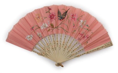 Lot 2142 - A Bone Fan, with unusual shaped sticks, the gorge widening into an oval at alternating...