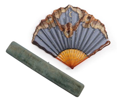 Lot 2147 - The Owls: A Circa 1900 Blonde Tortoiseshell Fan, the guard sticks of serpentine form, the...